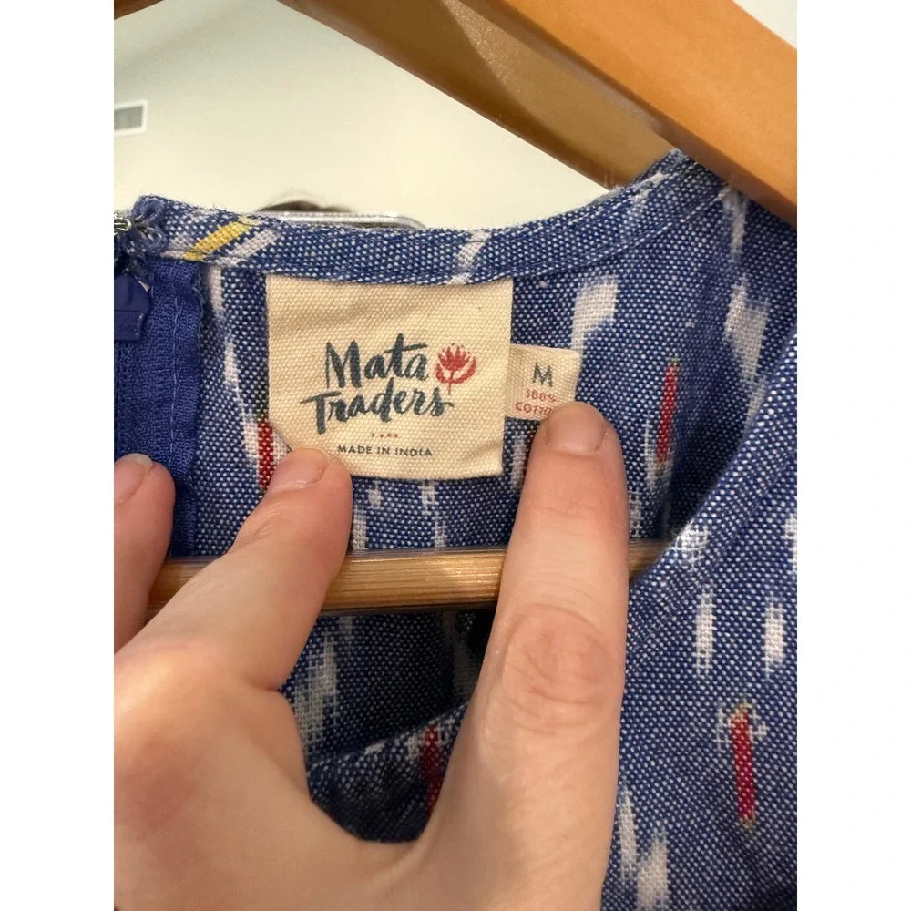 Mata Traders Womens Blue Ikat Cotton Fit and Flare Dress Short Sleeve Pockets M - Picture 6 of 6